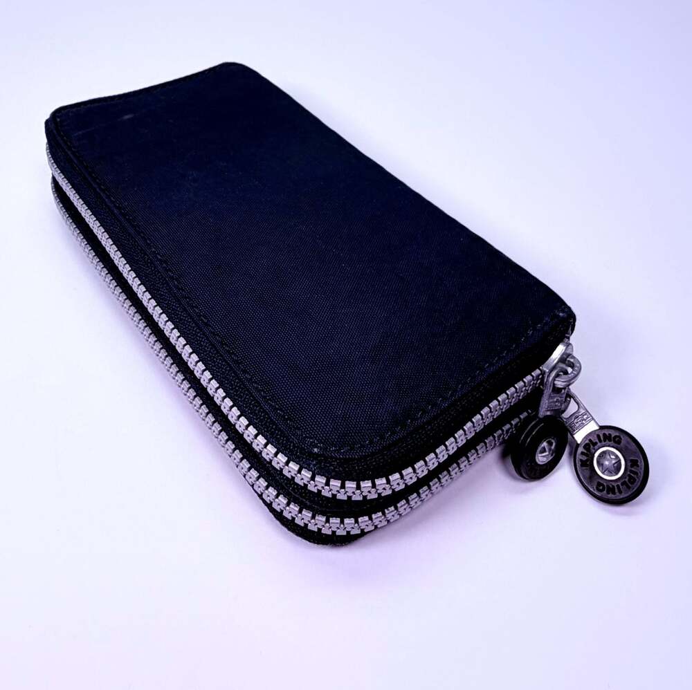 Kipling Money World Large Double Zip Wallet in Navy Blue